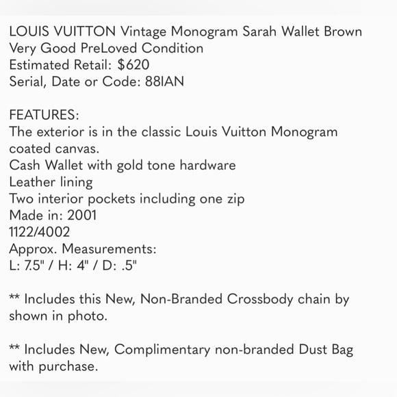 LOUIS VUITTON Vintage Monogram Sarah Wallet Brown - Picture 13 of 14
